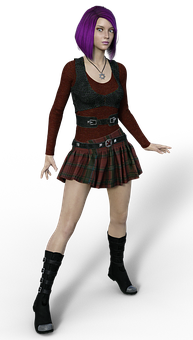 Purple Haired3 D Characterin Skirtand Boots PNG Image