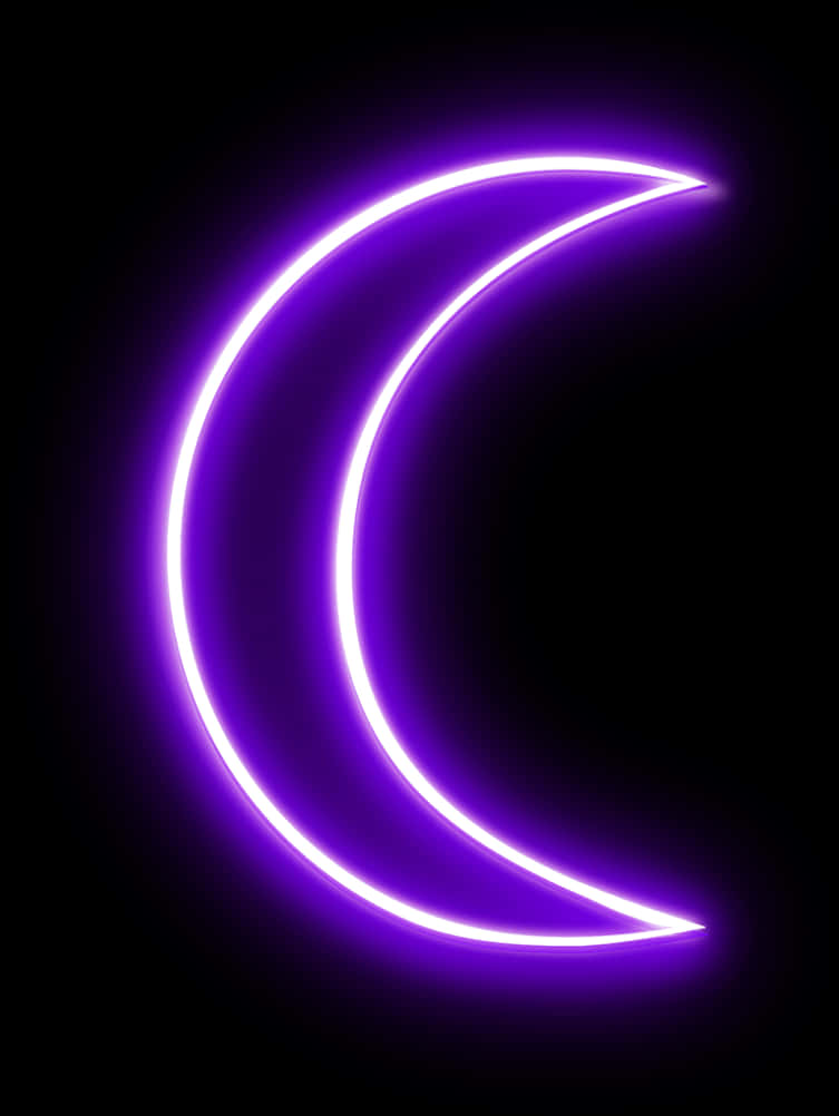 Purple Neon Crescent Moon PNG Image