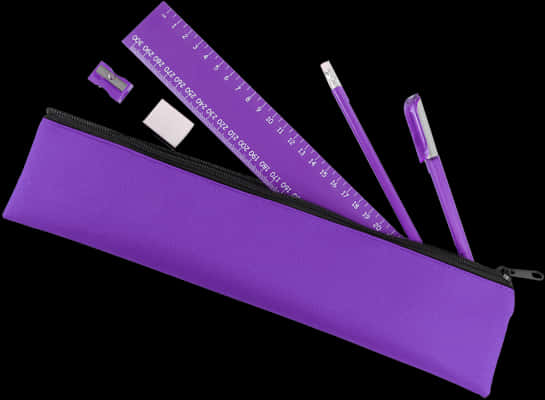 Purple Stationery Itemson Black Background PNG Image