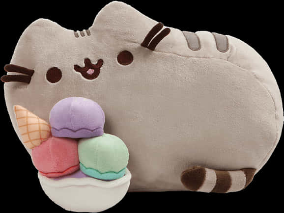 Pusheen Cat With Ice Cream Plush PNG Image