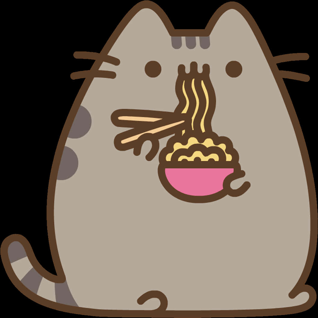 Pusheen_ Eating_ Noodles.png PNG Image