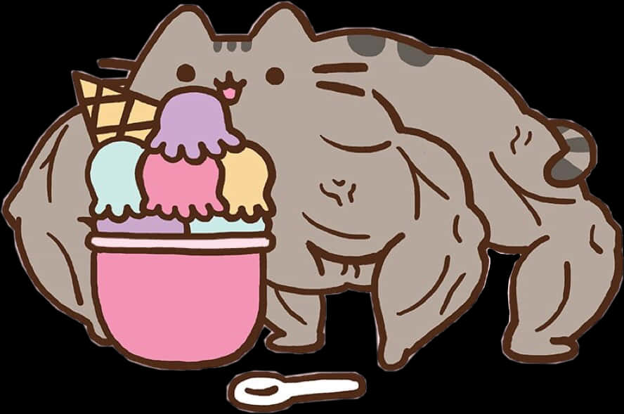 Pusheen_with_ Ice_ Cream PNG Image