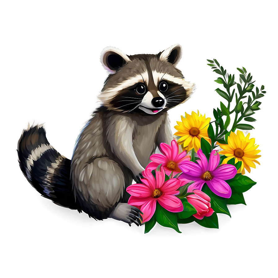 Raccoon With Flowers Png Ffm PNG Image