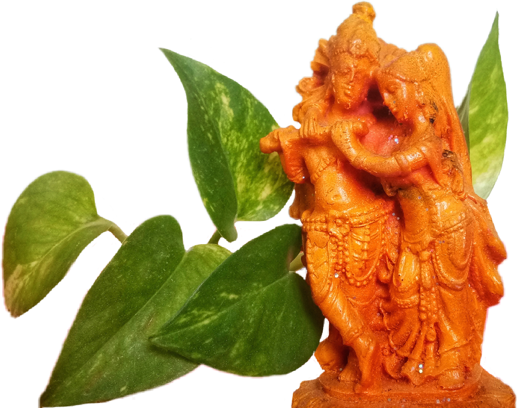 Radha Krishna Statuewith Leaves PNG Image