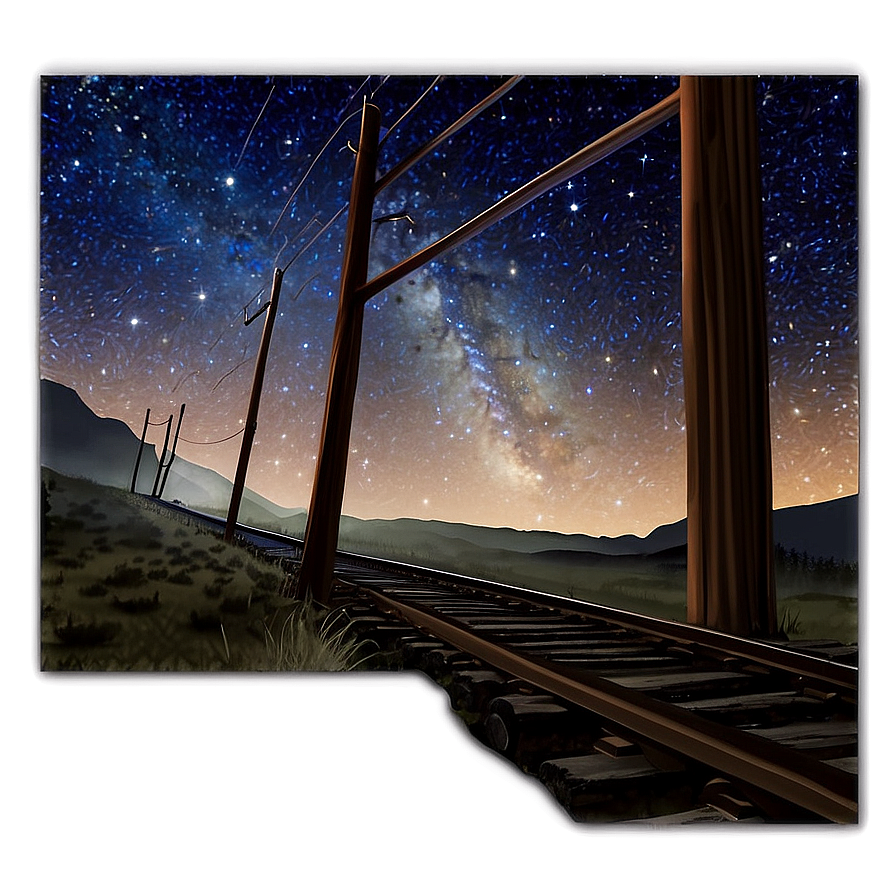 Railroad Tracks Under Starry Night Png Ymb PNG Image