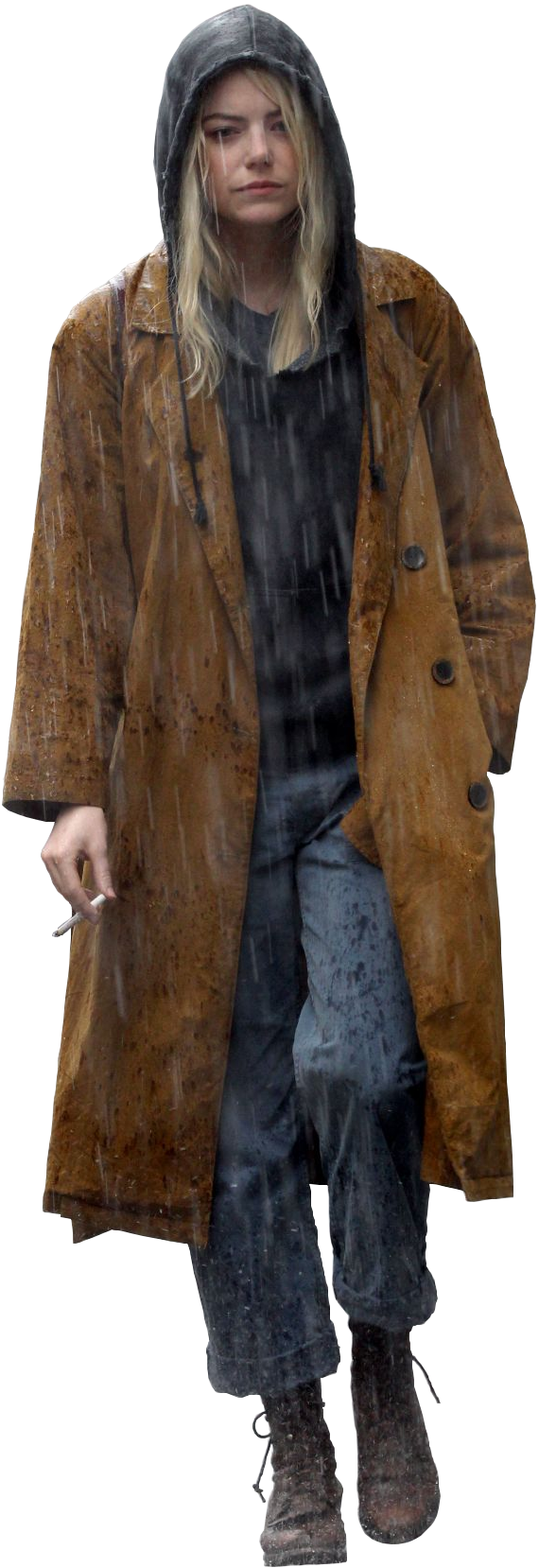 Rain Soaked Womanin Coat PNG Image