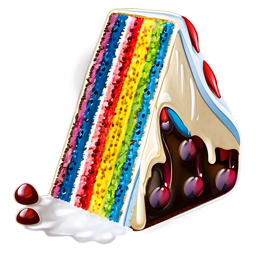 Rainbow Cake Slice Png Qht PNG Image