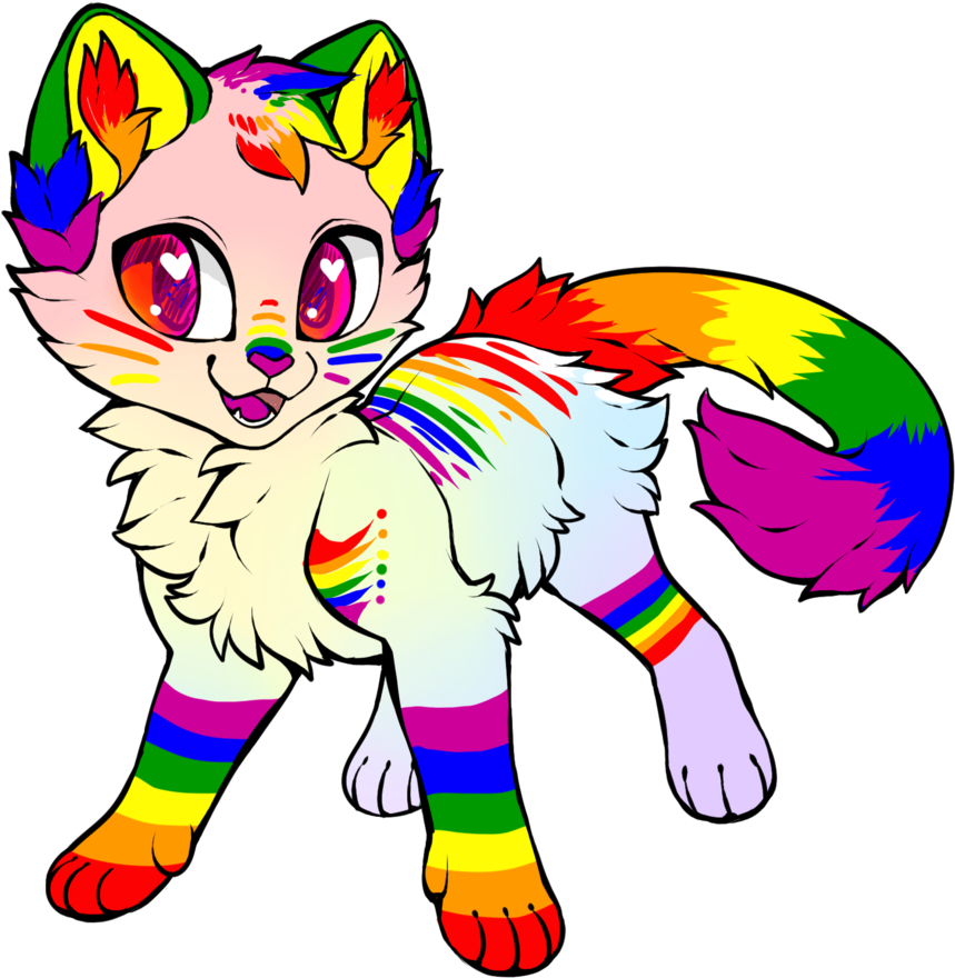 Rainbow Furred Cat Cartoon PNG Image