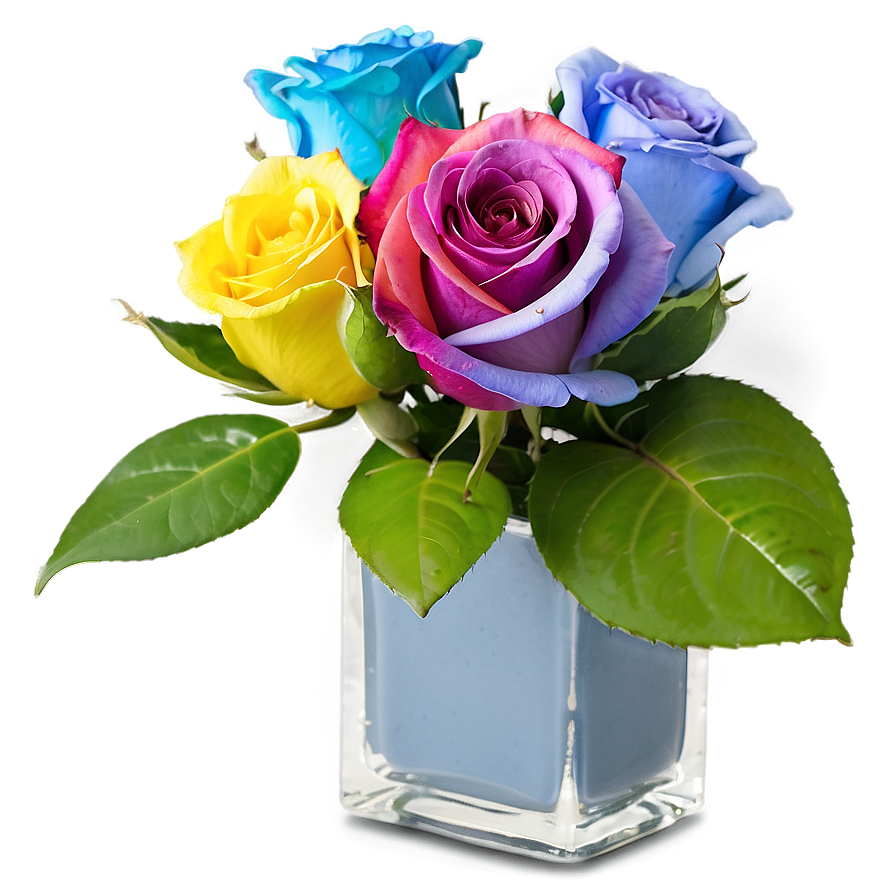 Rainbow Roses Arrangement Png Mge49 PNG Image