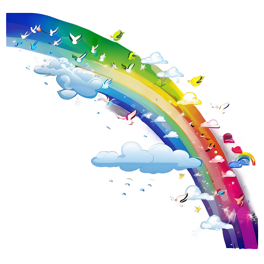 Rainbow With Clouds And Birds Png Pyc65 PNG Image