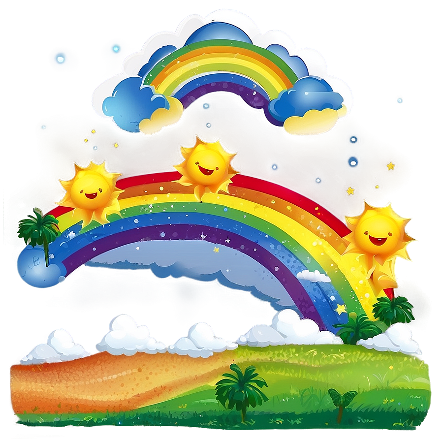 Rainbow With Clouds D PNG Image