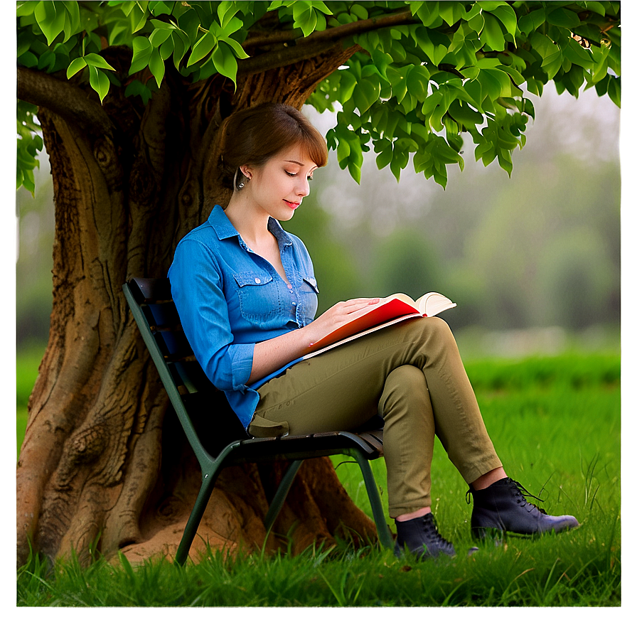 Reading Book Under Tree Png Iiy94 PNG Image