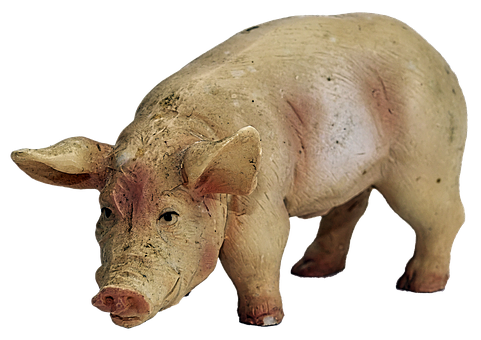 Realistic Pig Figurineon Black Background PNG Image