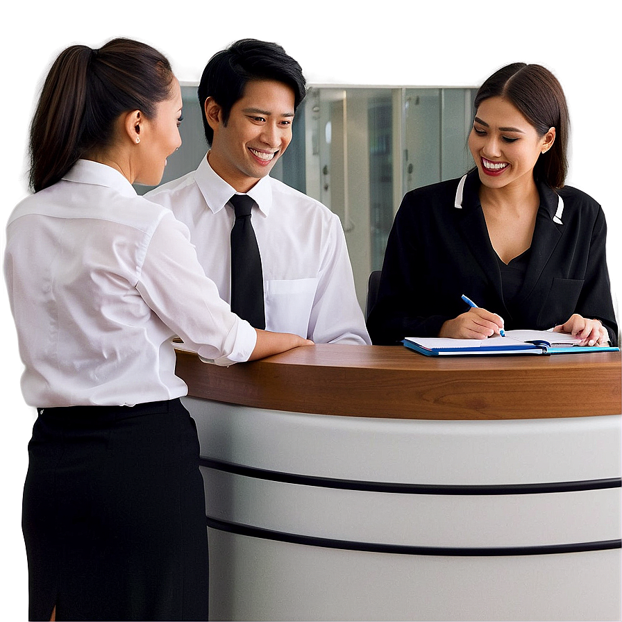 Receptionist With Guests Png Wom PNG Image