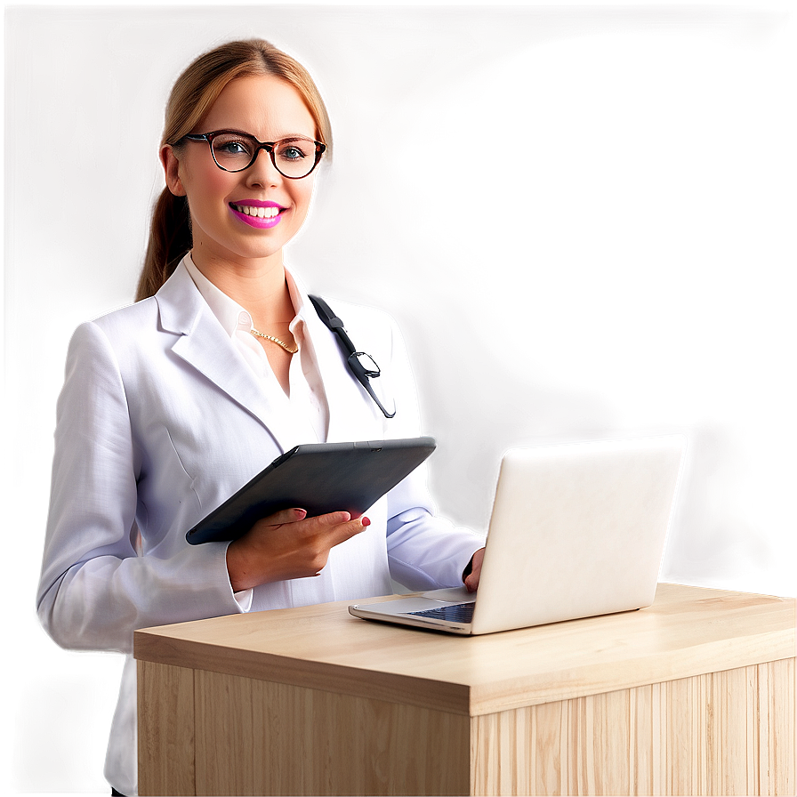 Receptionist With Laptop Png Kmm PNG Image