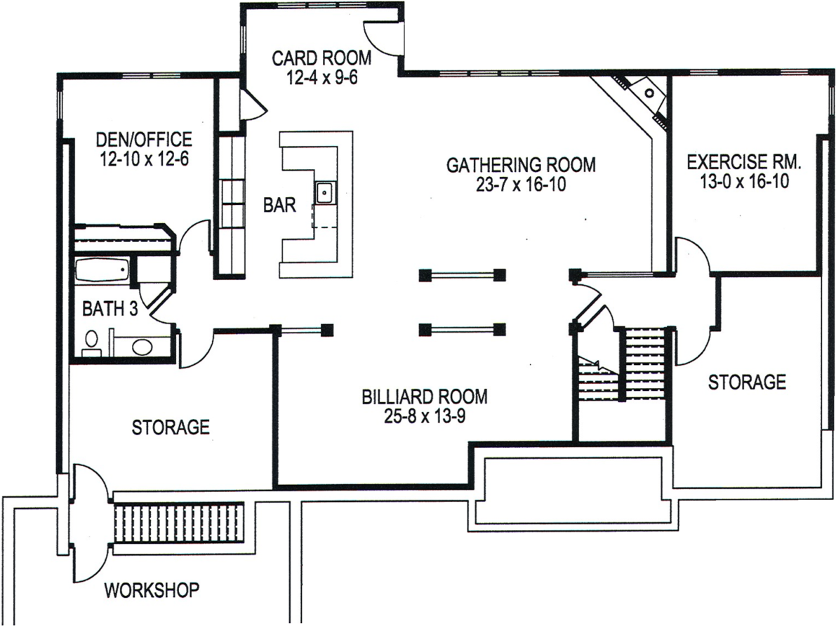 Recreational Basement Floor Plan PNG Image