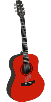 Red Acoustic Guitar Illustration PNG Image