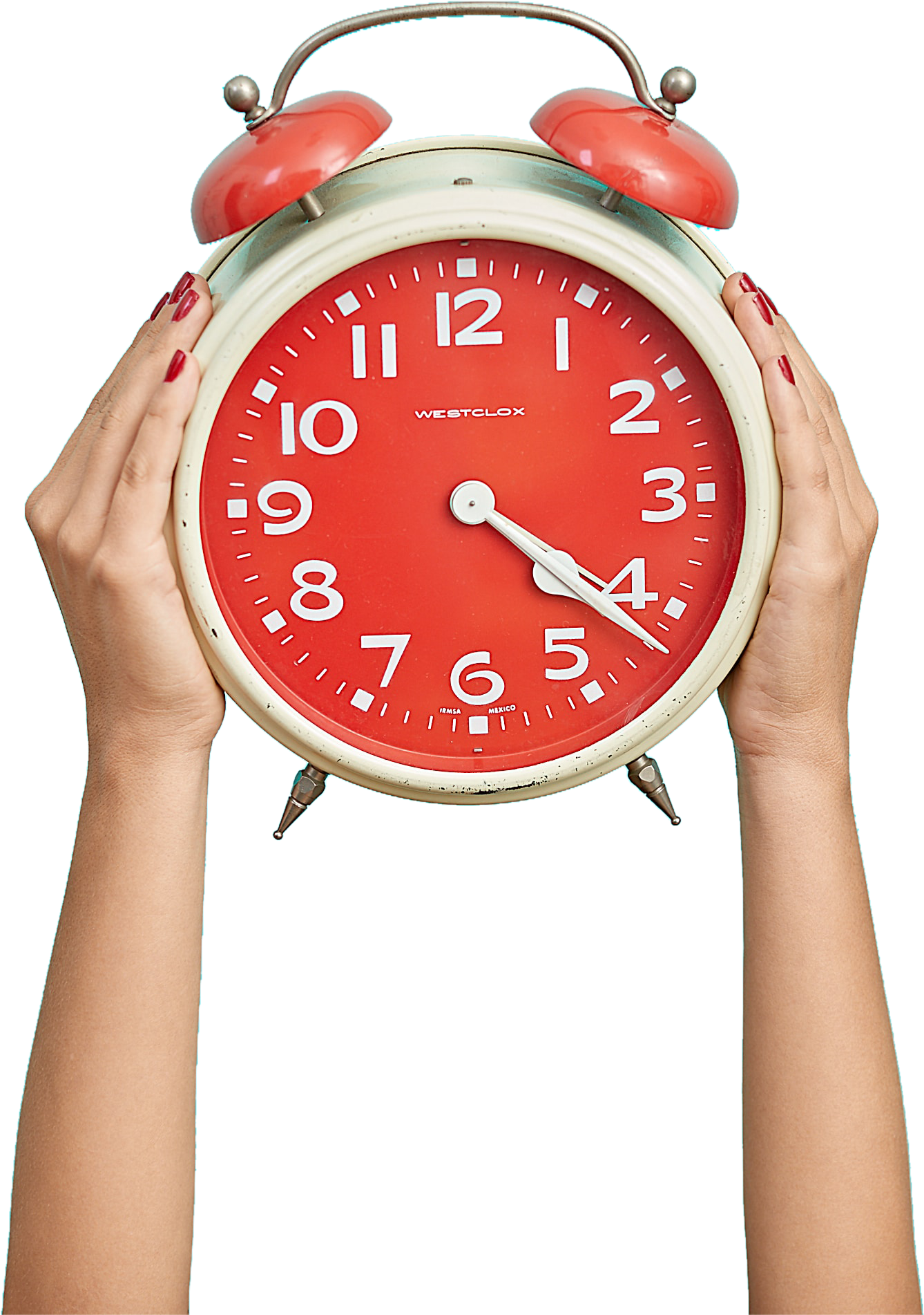 Red Alarm Clock Heldin Hands PNG Image