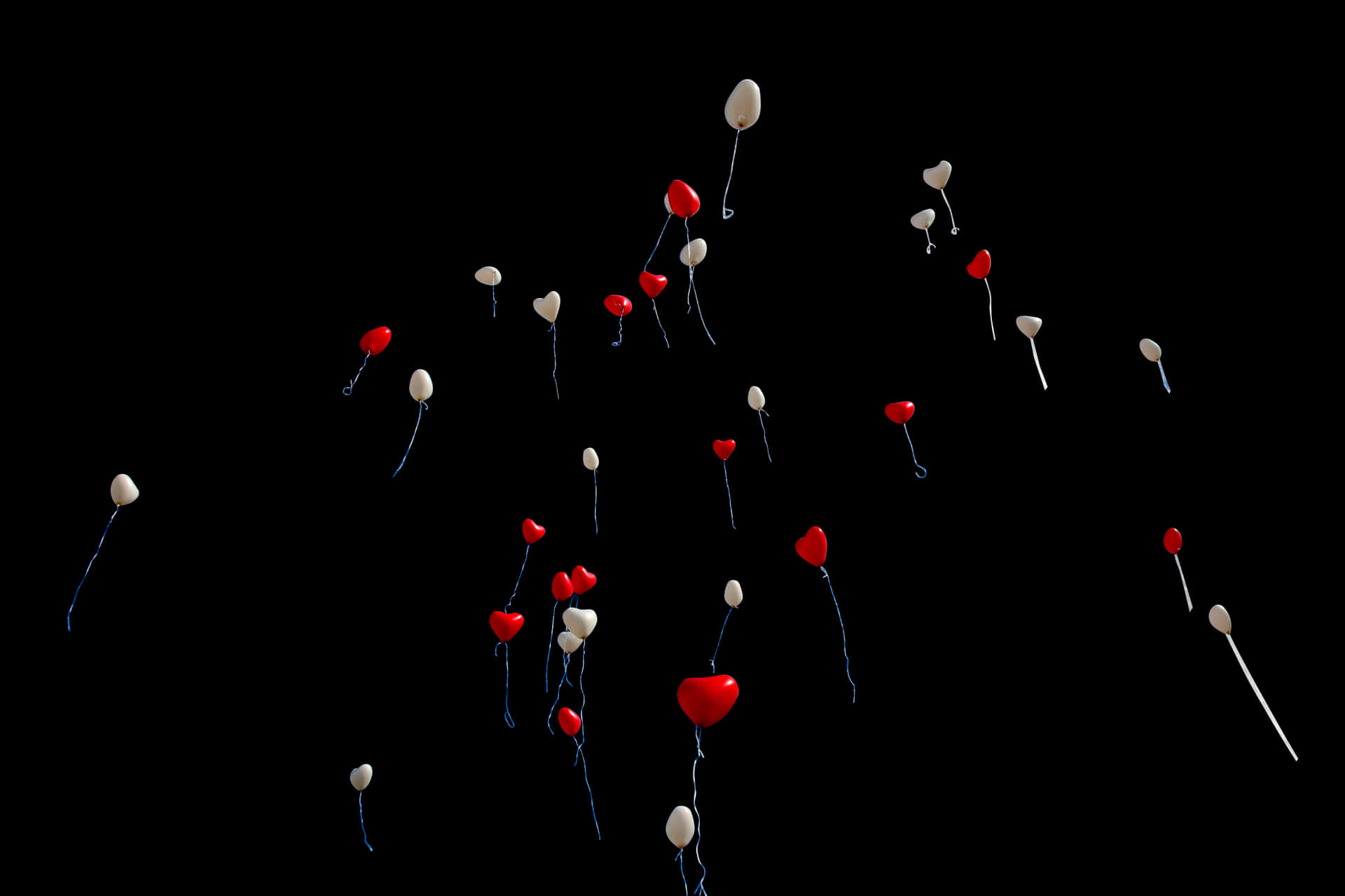 Red_and_ White_ Balloons_on_ Black_ Background PNG Image