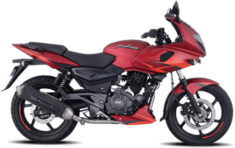 Red Bajaj Pulsar Motorcycle Profile View PNG Image