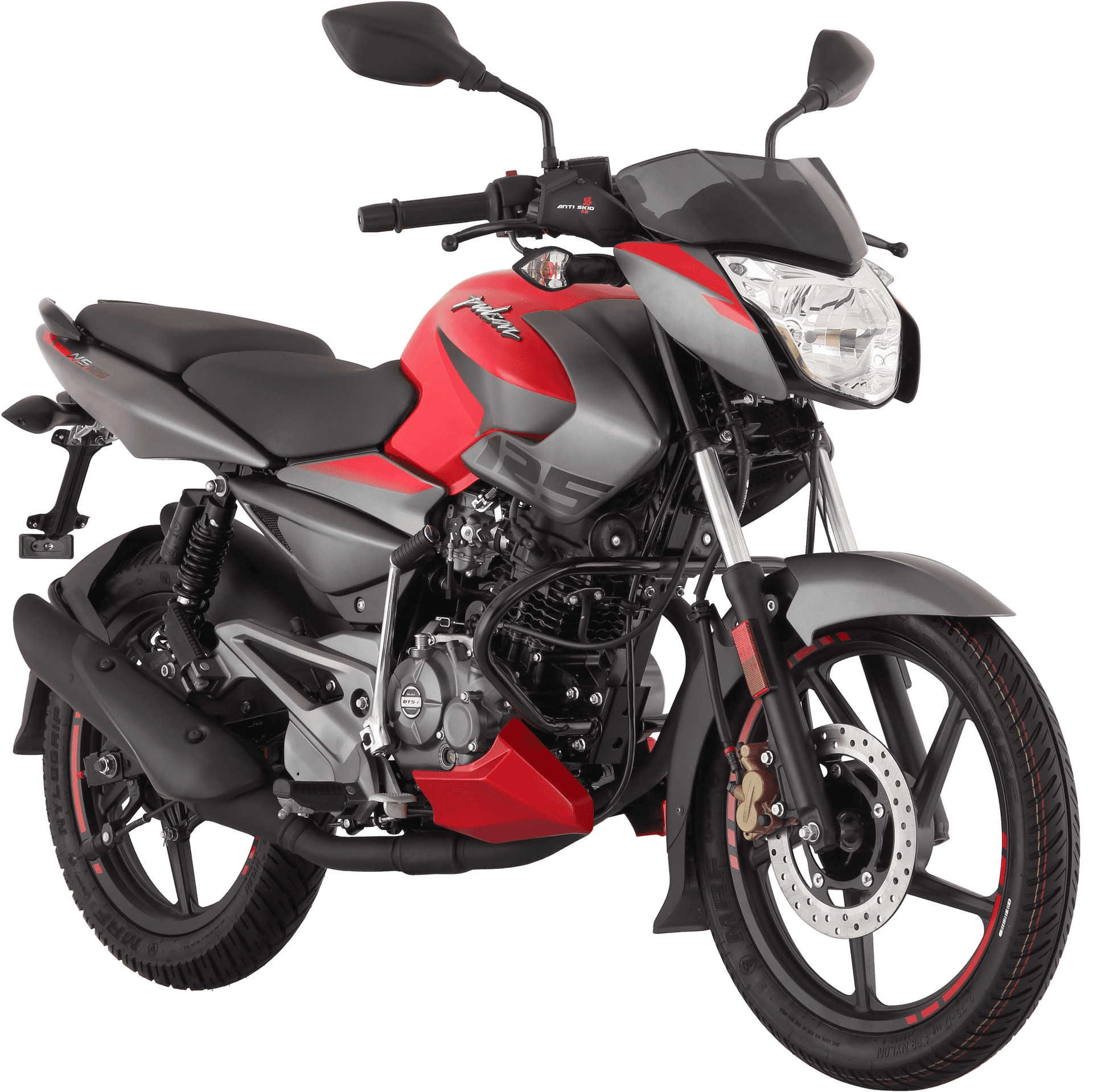 Red Bajaj Pulsar Motorcycle Profile View PNG Image