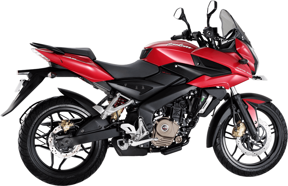 Red Bajaj Pulsar Motorcycle Profile View PNG Image