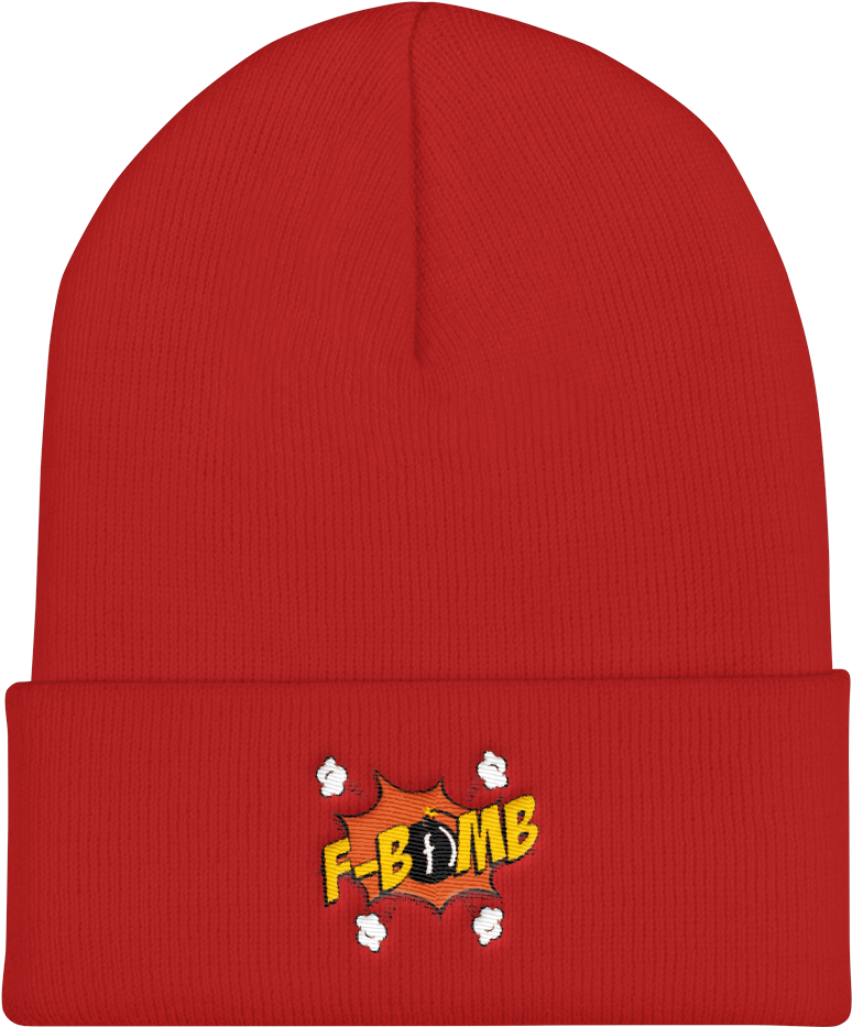 Red Beanie F Bomb Embroidery PNG Image