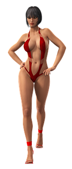 Red_ Bikini_3 D_ Character_ Model PNG Image