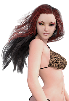 Red Black Hair3 D Model Woman PNG Image