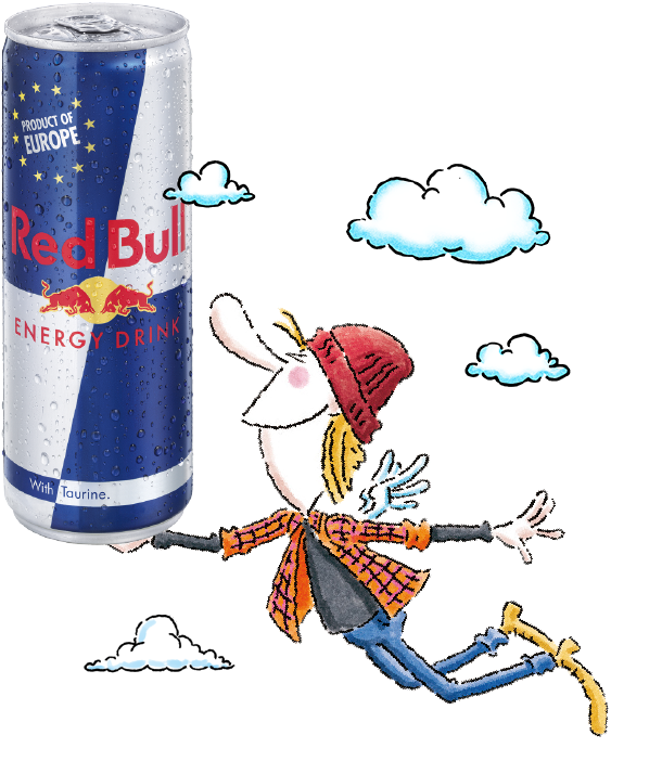 Red Bull Canand Cartoon Figure Flying PNG Image