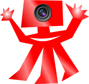 Red Camera Character Celebration PNG Image