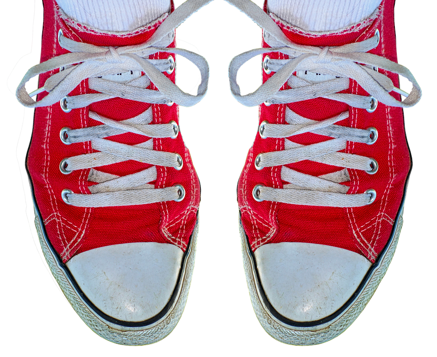 Red Canvas Sneakers Top View PNG Image