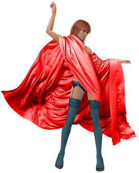 Red Cape Dance Pose Woman PNG Image