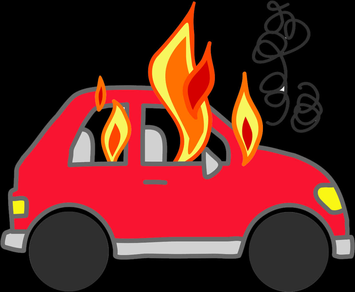 Red Car On Fire Cartoon Illustration PNG Image