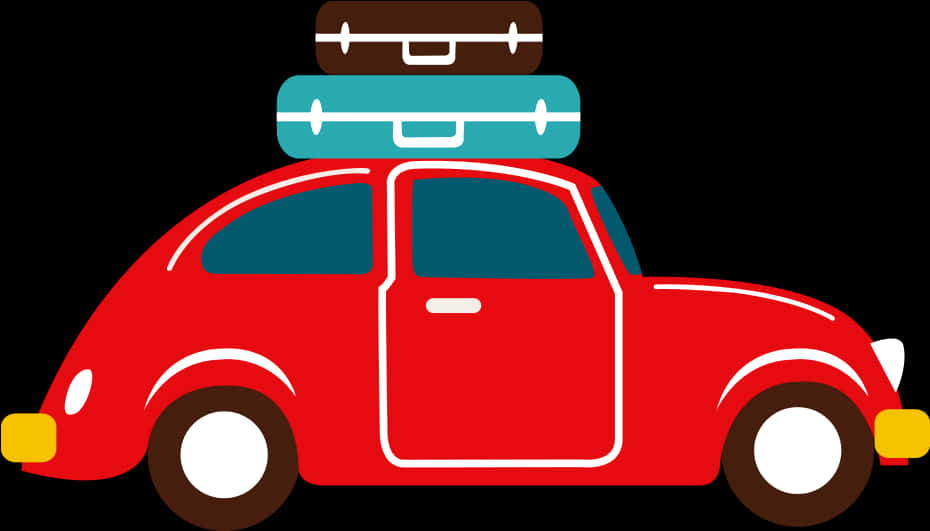 Red Car Vectorwith Luggage Top PNG Image