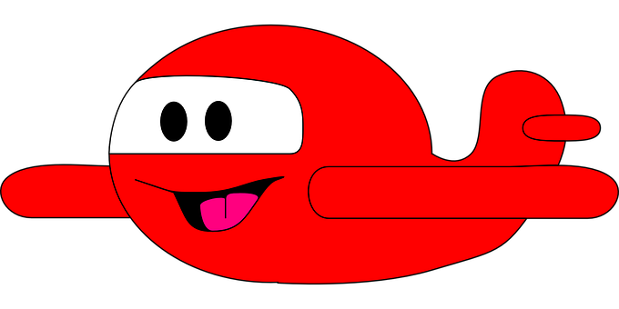 Red Cartoon Airplane Smiling PNG Image