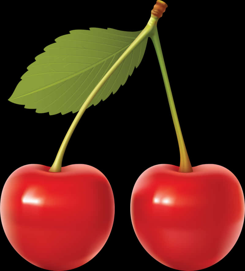 Red Cherrieswith Leaf PNG Image