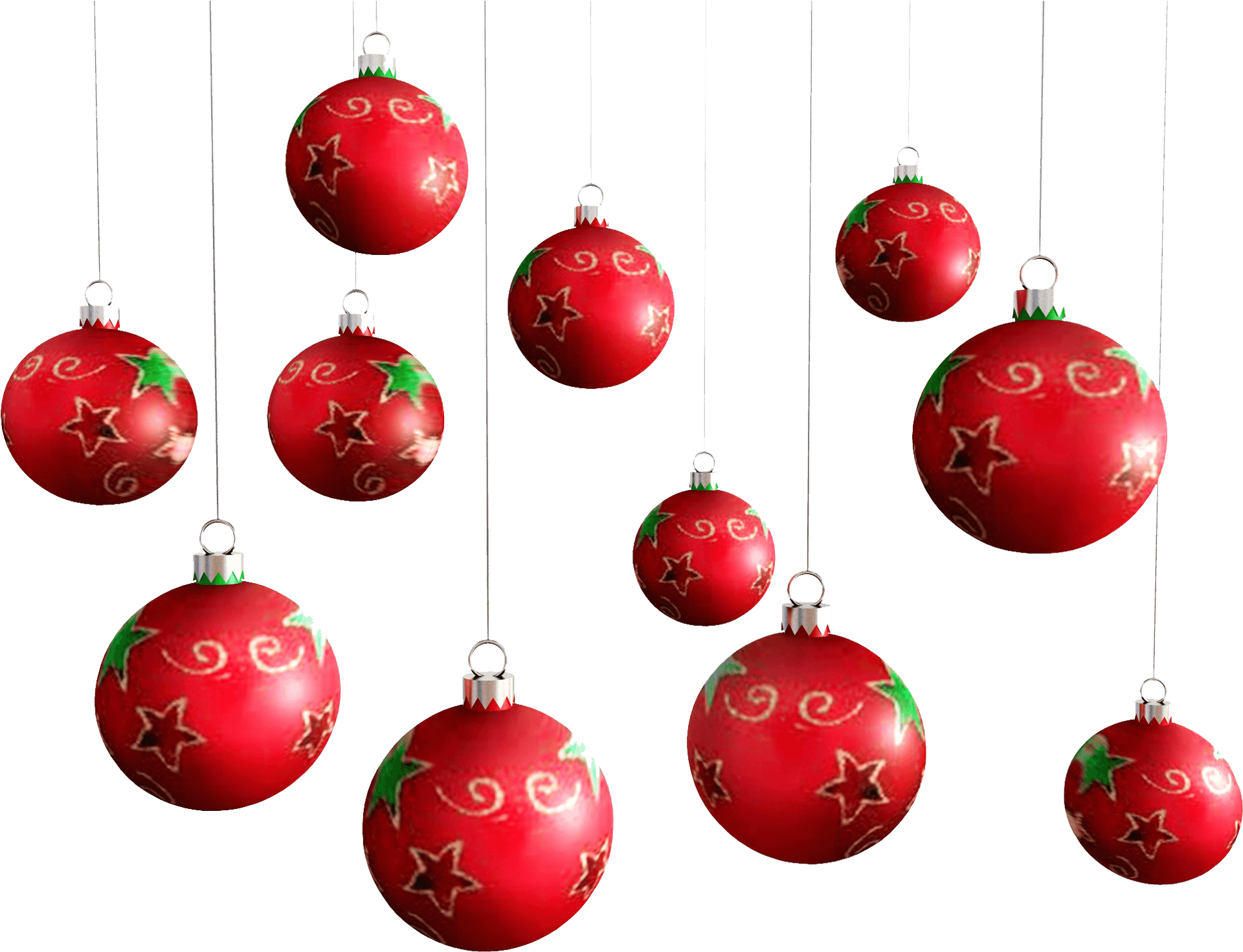 Red Christmas Balls Hanging Transparent Background PNG Image