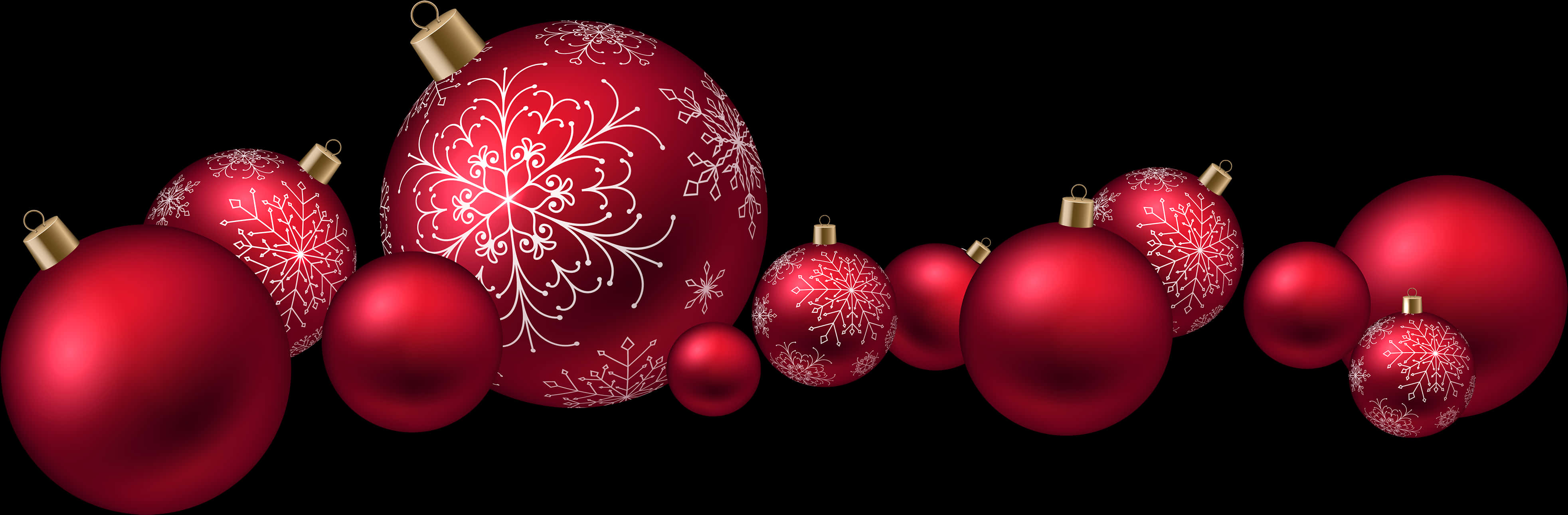 Red Christmas Ornaments Black Background PNG Image