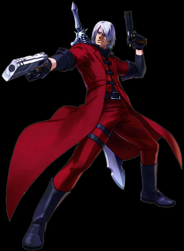 Red Coated Dual Wielding Character PNG Image