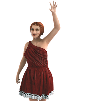 Red Dress Girl Waving PNG Image