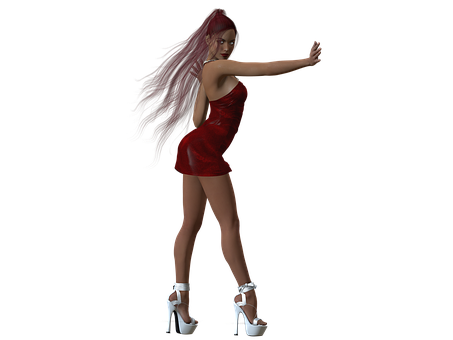 Red Dress Woman Pose PNG Image