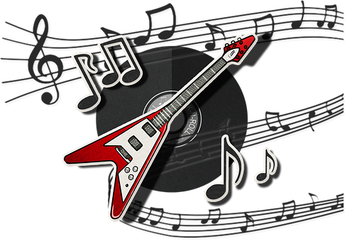 Red Electric Guitar Musical Background PNG Image