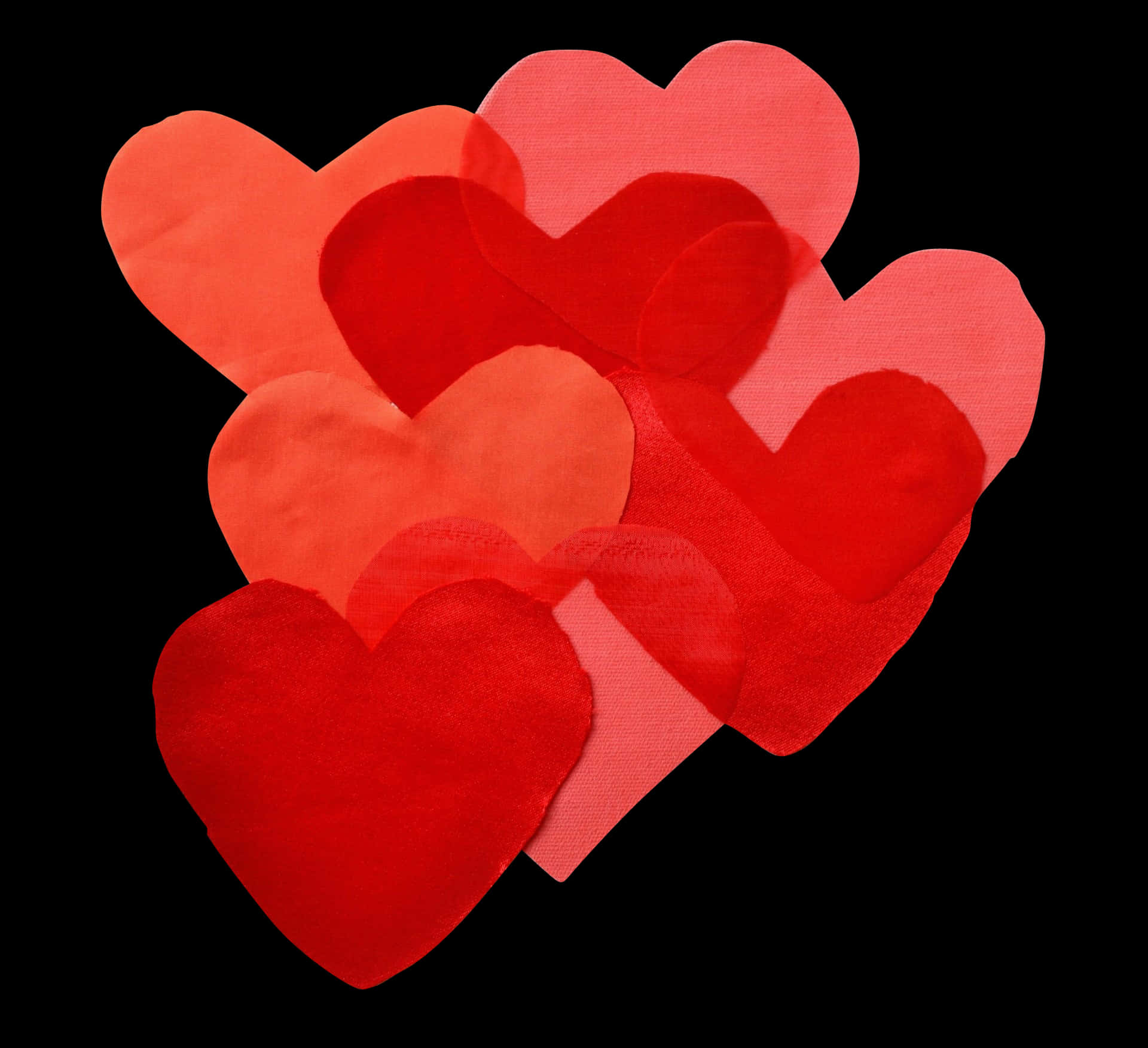 Red Fabric Hearts Black Background PNG Image