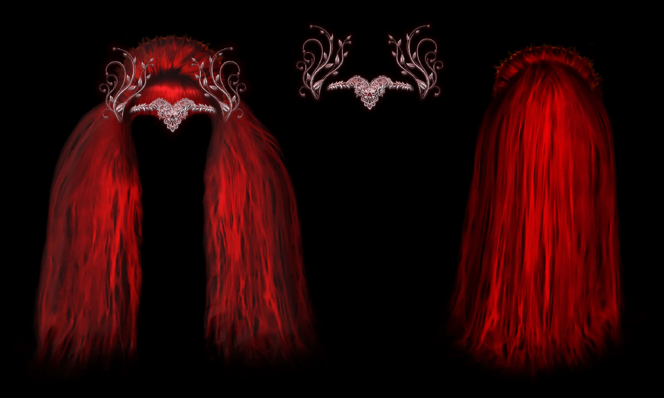 Red Fantasy Hair Designs PNG Image