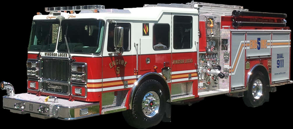 Red Fire Engine Side View PNG Image