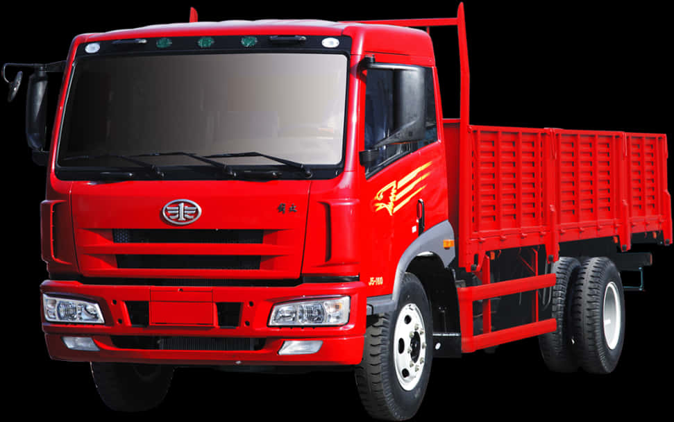 Red Flatbed Truck Isolated PNG Image