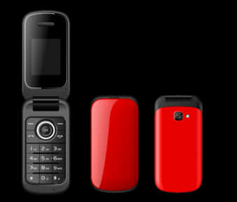 Red Flip Phone Open Closed Views PNG Image