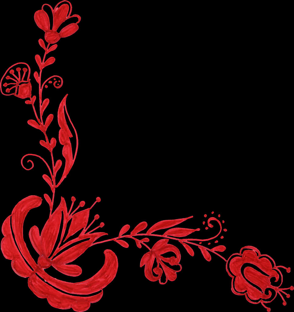 Red Floral Corner Design PNG Image