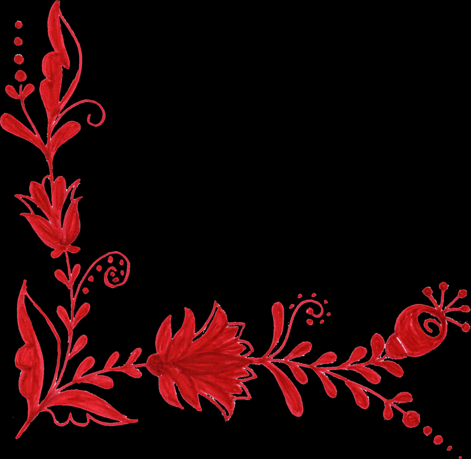 Red Floral Corner Design PNG Image